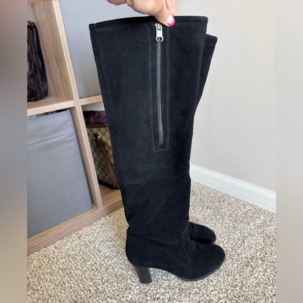 Black Suede Knee-High Boots with Natural Sheepskin lining
